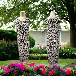 Renee Greenstein,Woman,Dress Maxi,Sleeveless,Animal Print,Black-White,Sz L.!